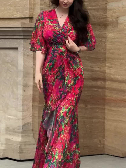 Women's Printed Retro Style Midi Dress