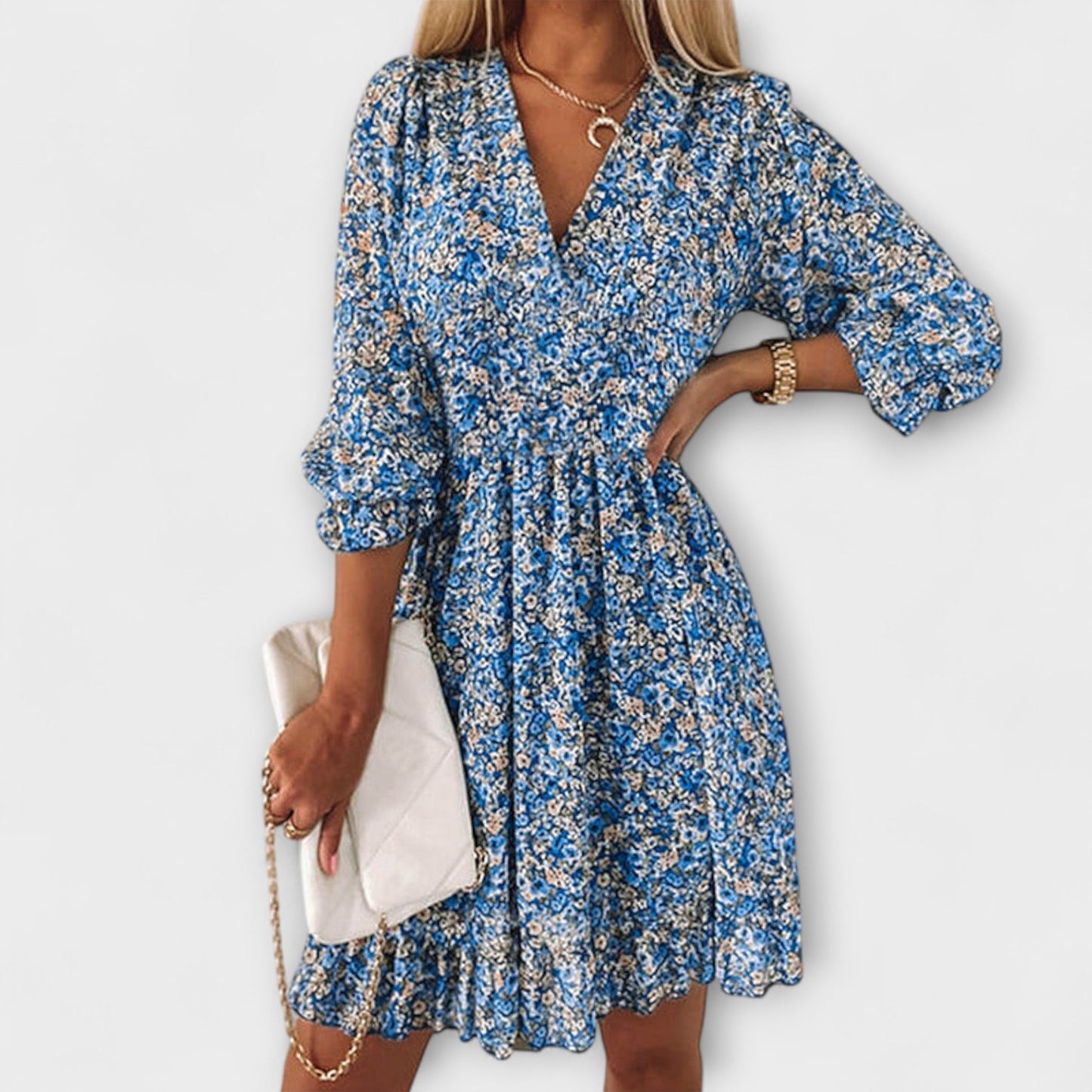 Women's Floral Puff Sleeve Summer Midi Dress