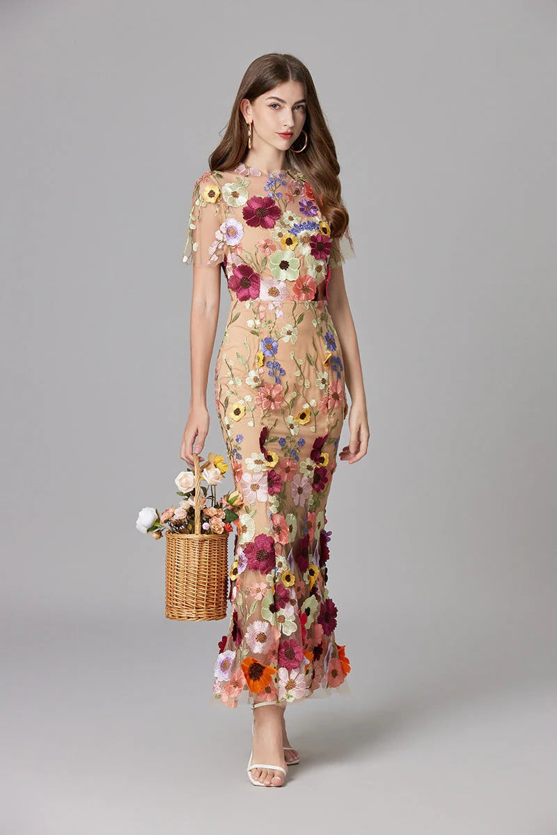 Women's Floral Appliqué Summer Gala Maxi Dress
