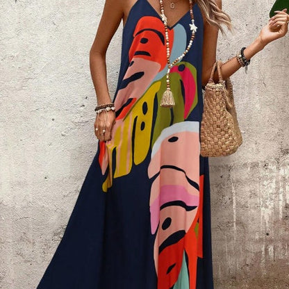 Women's Leaf Print Summer Maxi Dress