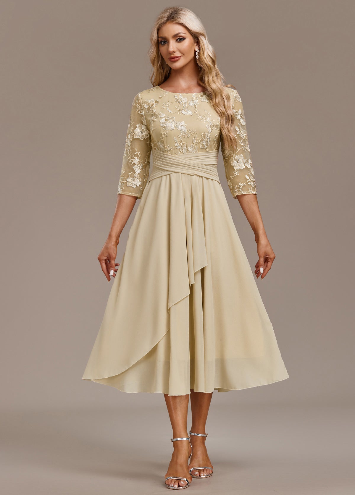 Women's Floral Embroidered Celebration Midi Dress