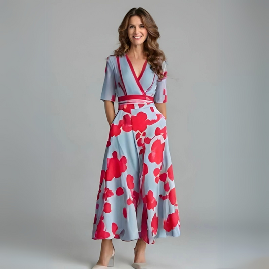 Women's Floral Wrap Summer Midi Dress