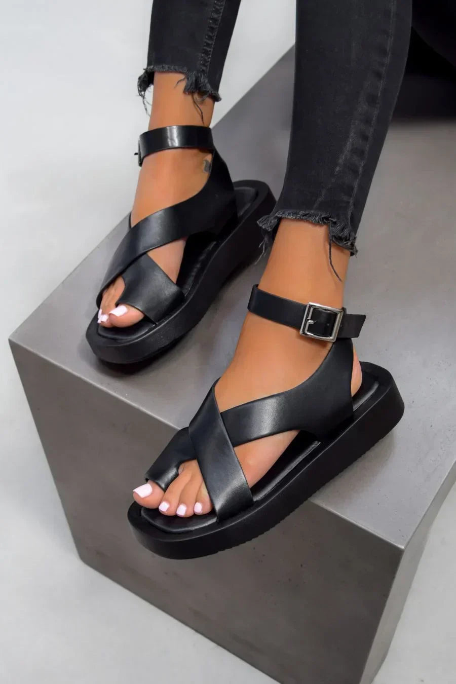 Women's Platform Flat Buckle Sandals