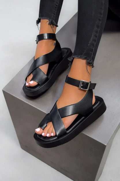 Women's Platform Flat Buckle Sandals