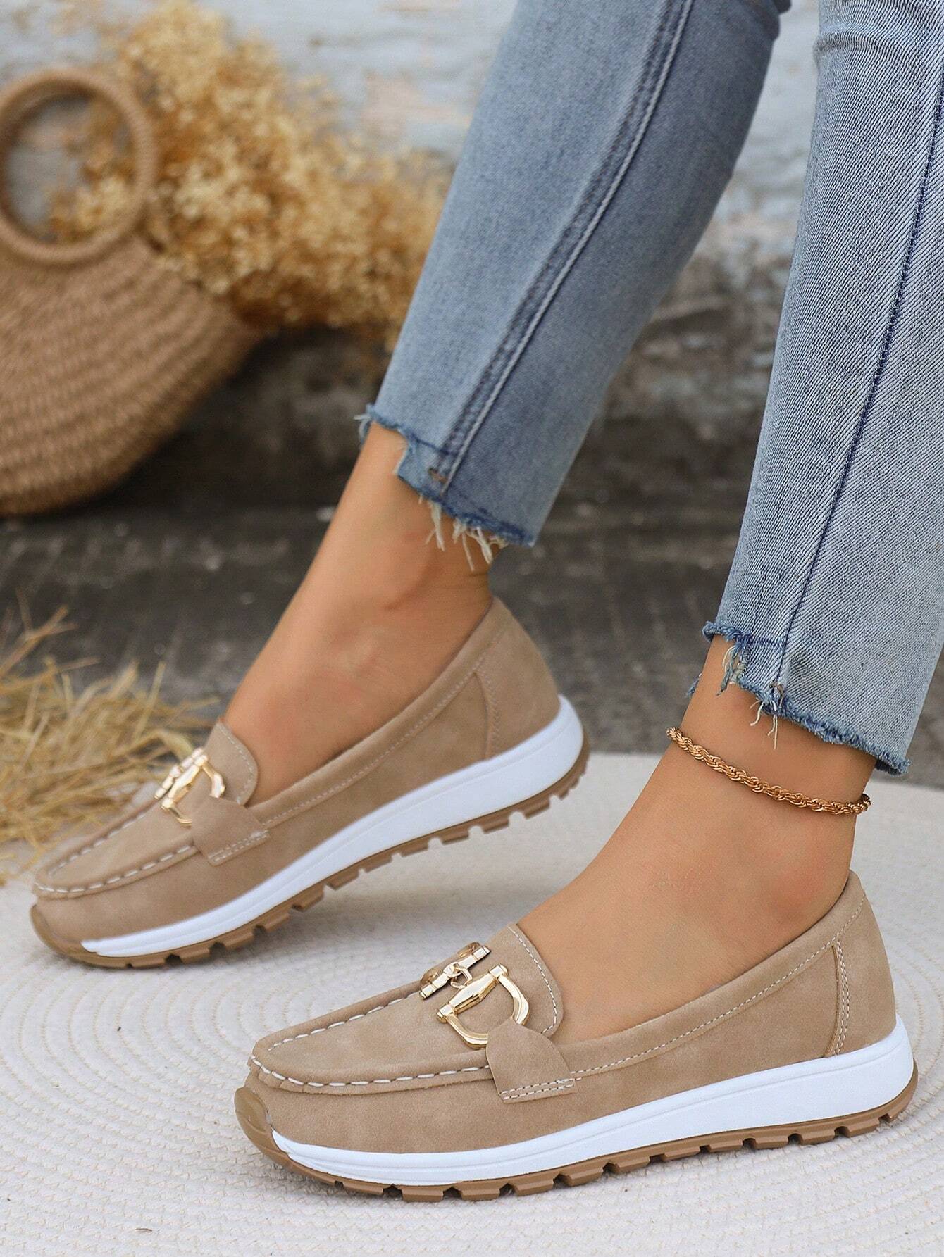 Women's Gold Buckle Comfort Loafers