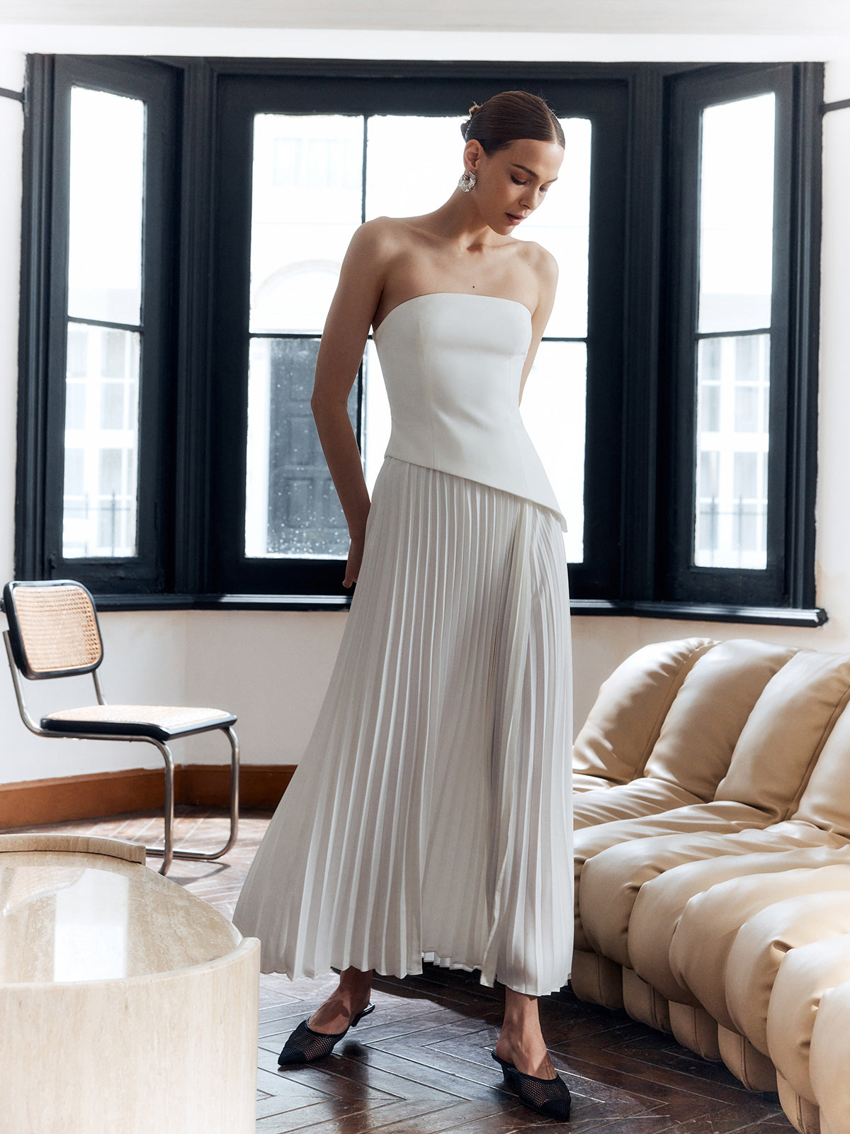 Women's Strapless Pleated Evening Maxi Dress