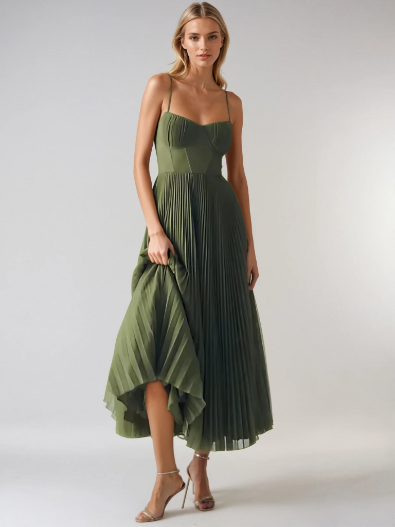 Women's Pleated Evening Maxi Dress