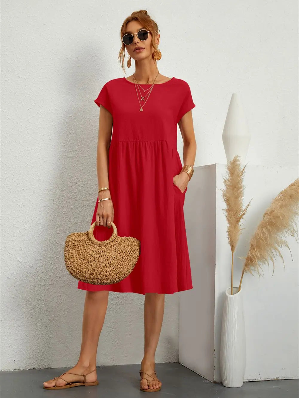 Women's Pocket Casual Day Midi Dress