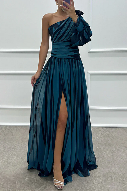 Women's Striped One-Shoulder Wedding Guest Maxi Dress