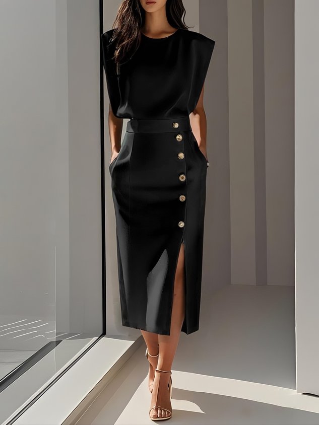 Women's Round Neck Daytime Midi Dress