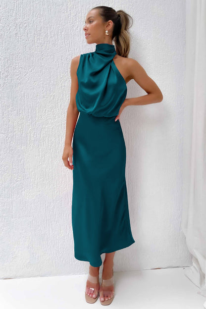 Women's Satin Halter Evening Maxi Dress
