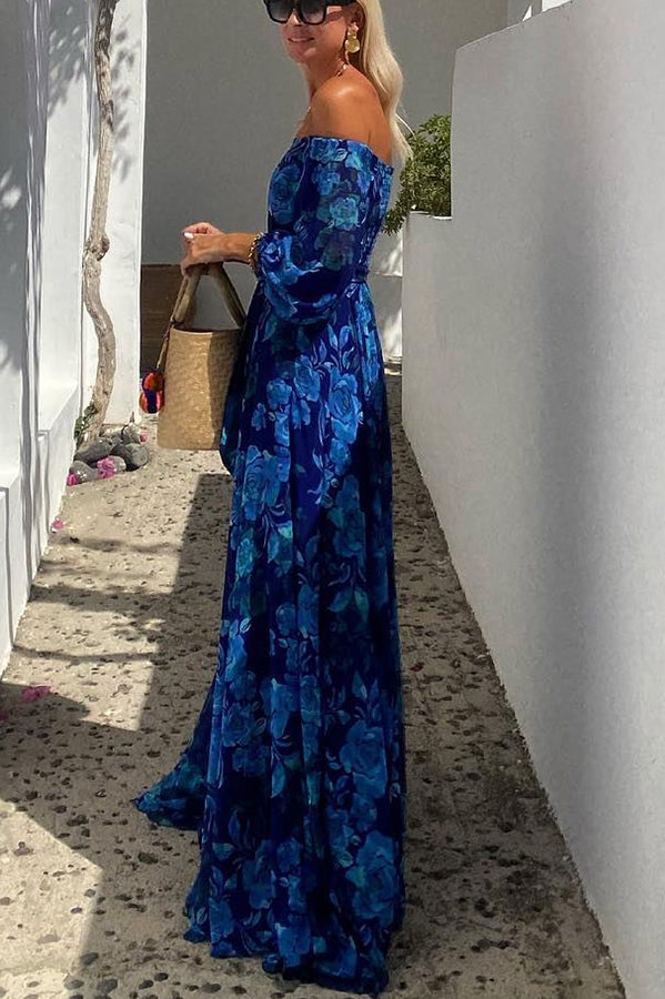 Women's Floral Off-Shoulder Wedding Guest Evening Maxi Dress