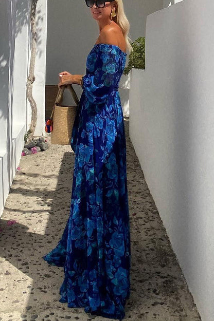 Women's Floral Off-Shoulder Wedding Guest Evening Maxi Dress