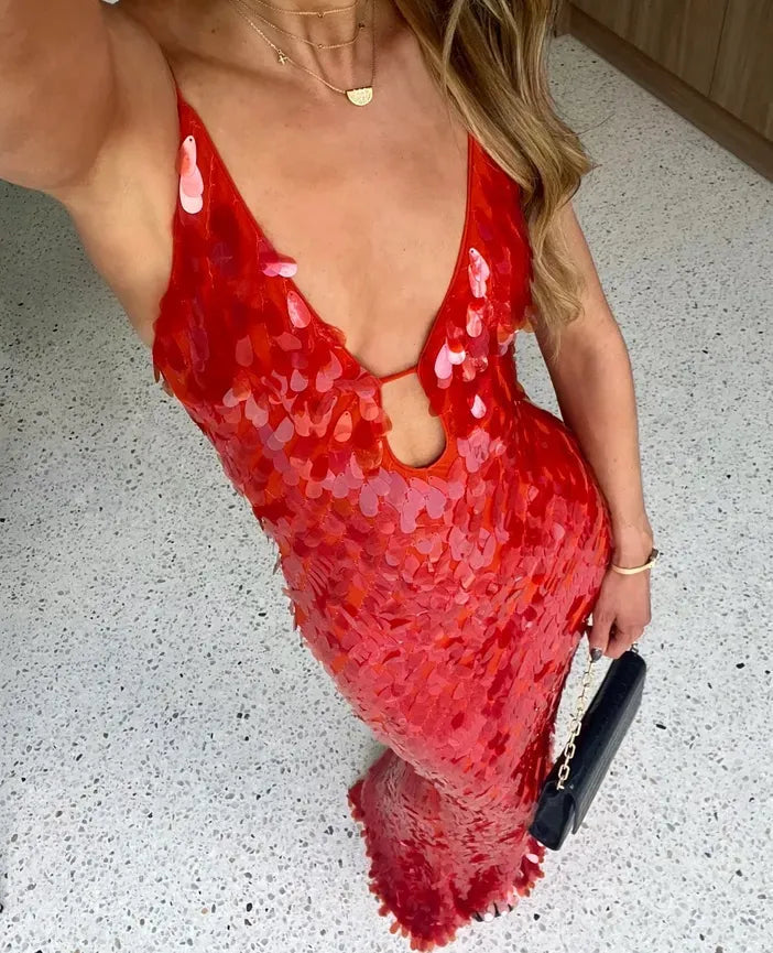 Women's Sequin Evening Maxi Dress