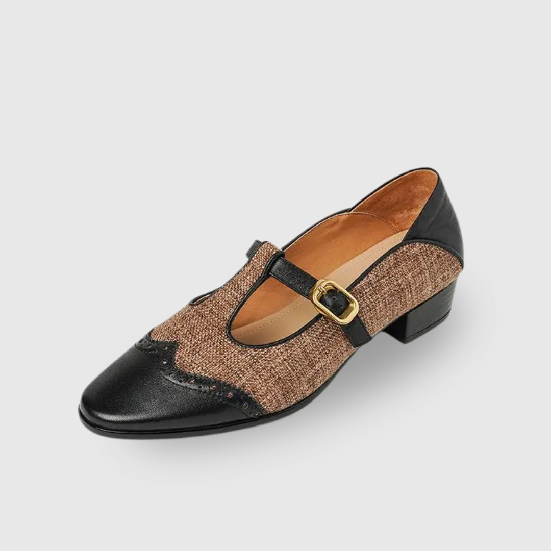 Women's Two-Tone T-Strap Mary Jane Vintage Low Heel