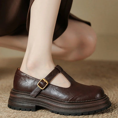 Women's T-Bar Mary Jane Brogue Round Toe Low Heel