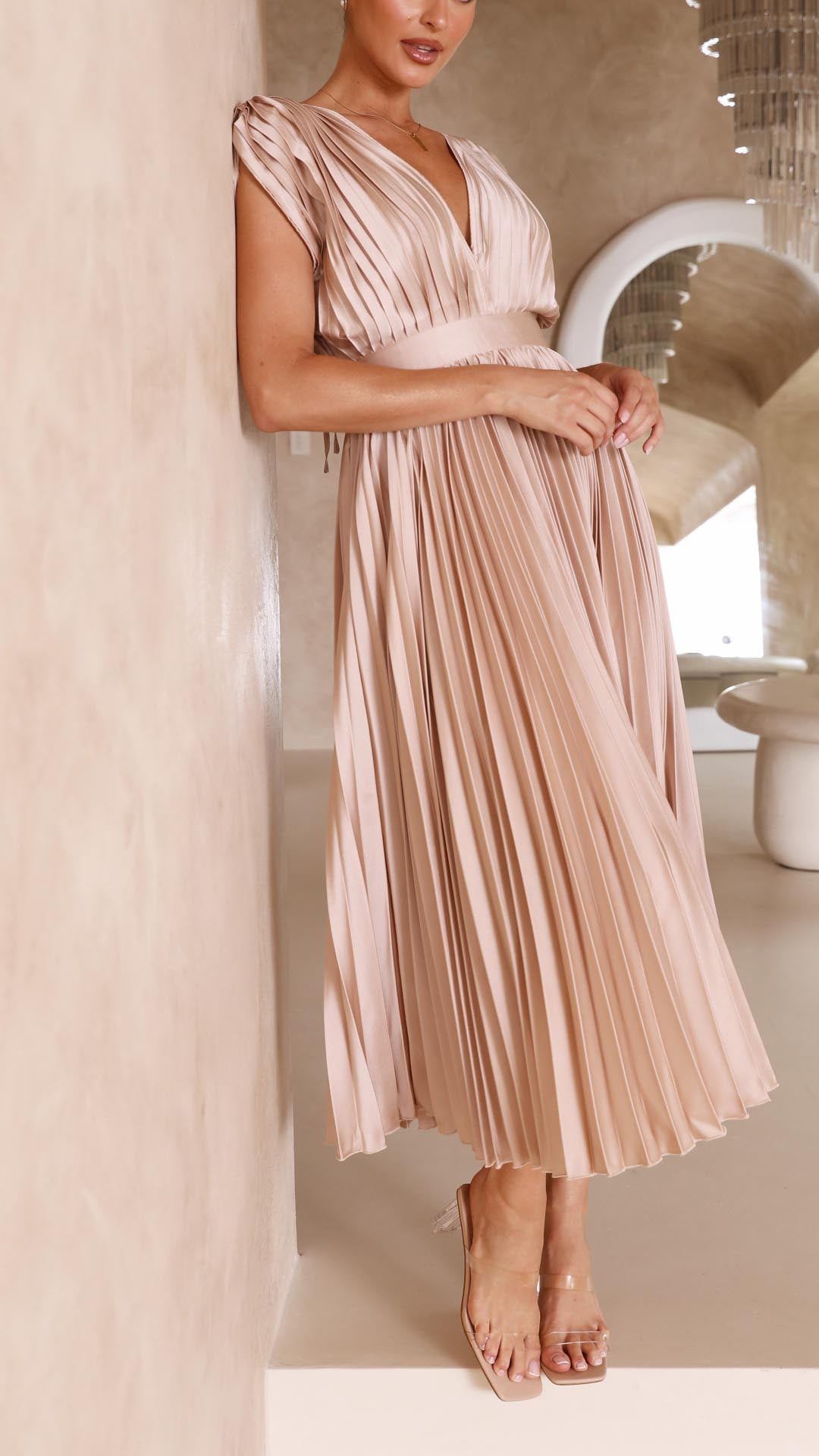 Women's Pleated Formal Evening Maxi Dress