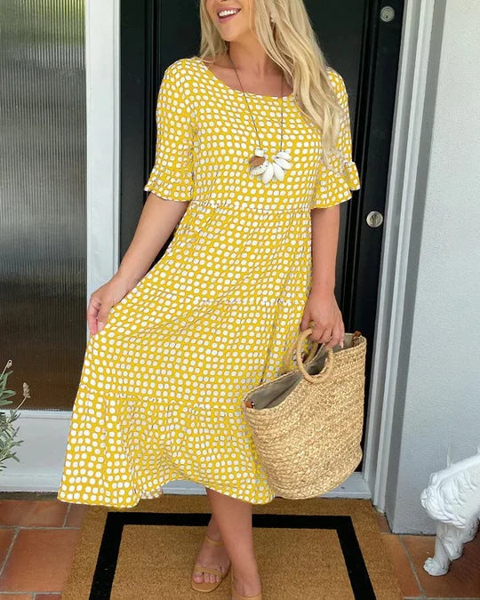 Women's Dotted Print Casual Midi Dress