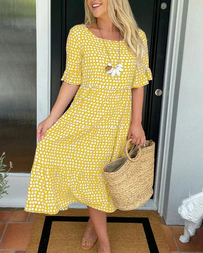 Women's Dotted Print Casual Midi Dress