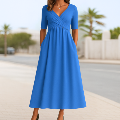 Women's Crossed Front Casual Day Midi Dress