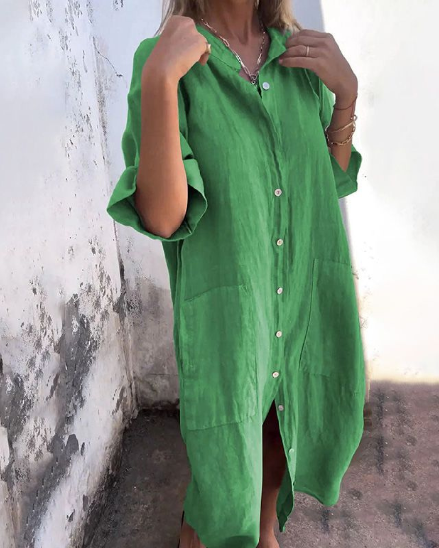 Women's Boho Shirt Casual Midi Dress
