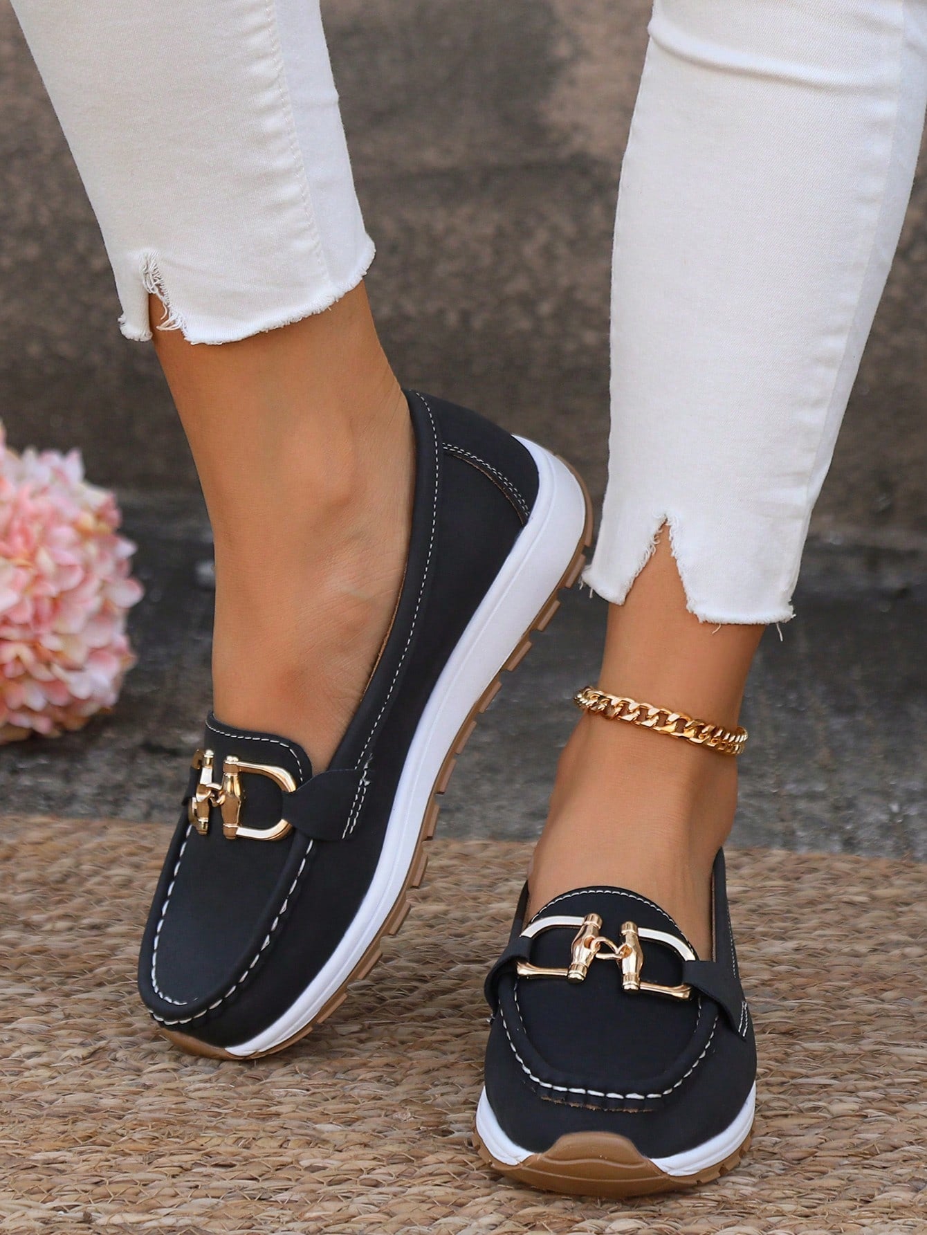 Women's Gold Buckle Comfort Loafers