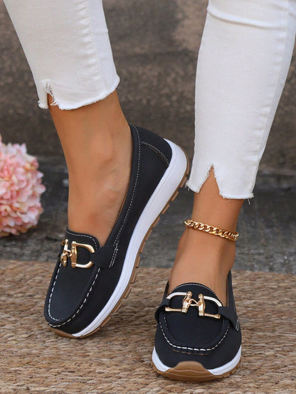 Women's Gold Buckle Comfort Loafers