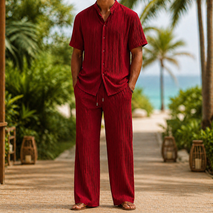 Navaro Linen Short-Sleeve Shirt and Drawstring Pants Set