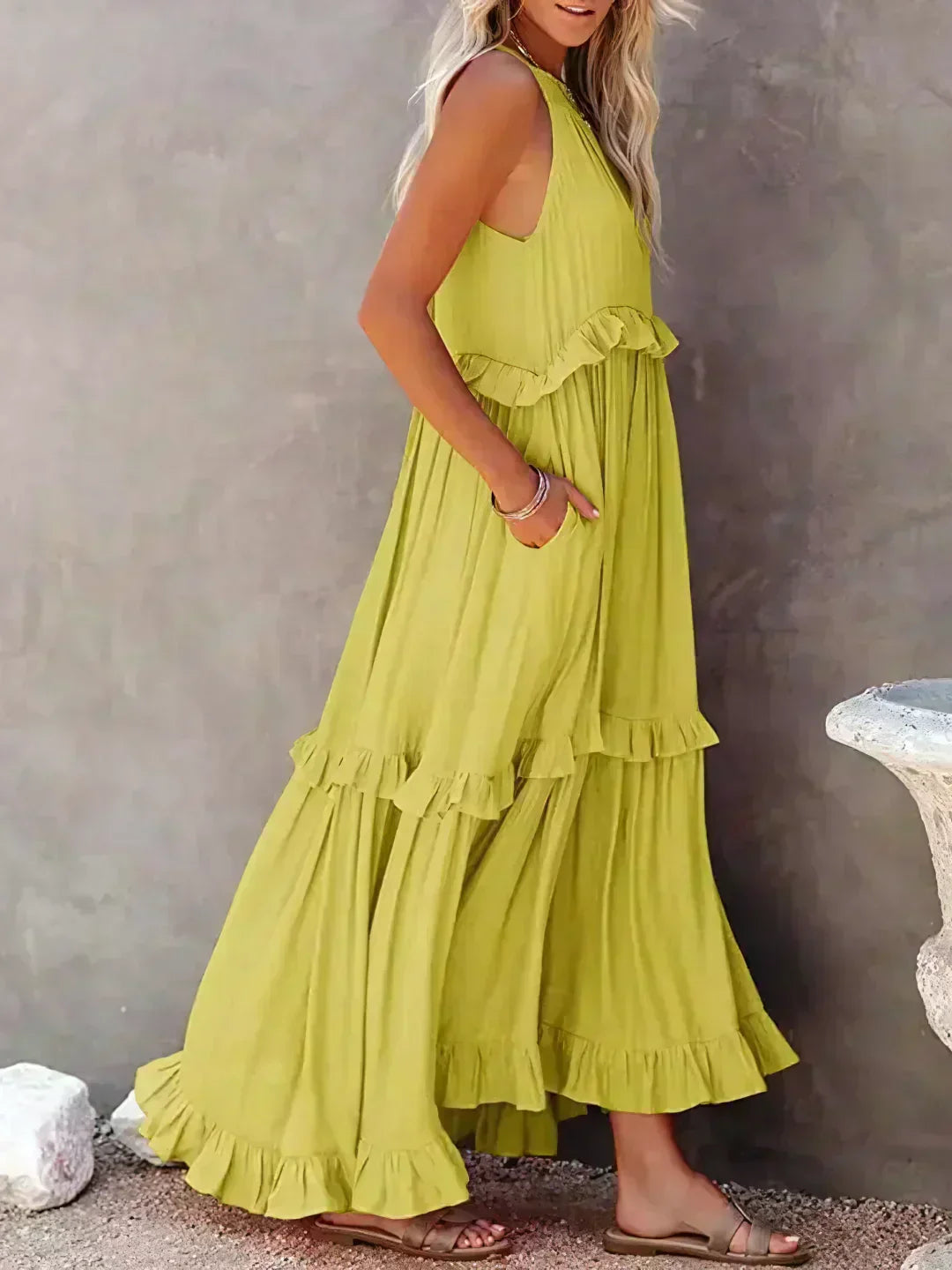 Women's Sleeveless Ruffle Day-to-Evening Midi Dress