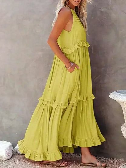 Women's Sleeveless Ruffle Day-to-Evening Midi Dress