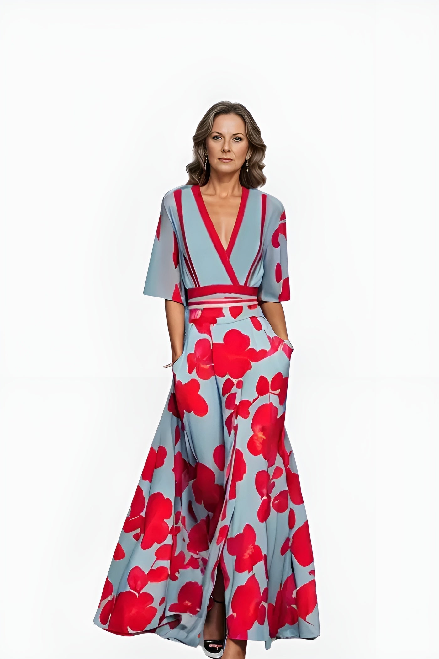 Women's Floral Wrap Summer Midi Dress