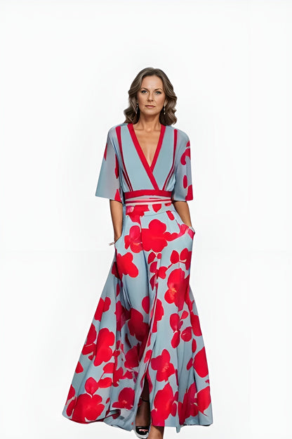 Women's Floral Wrap Summer Midi Dress