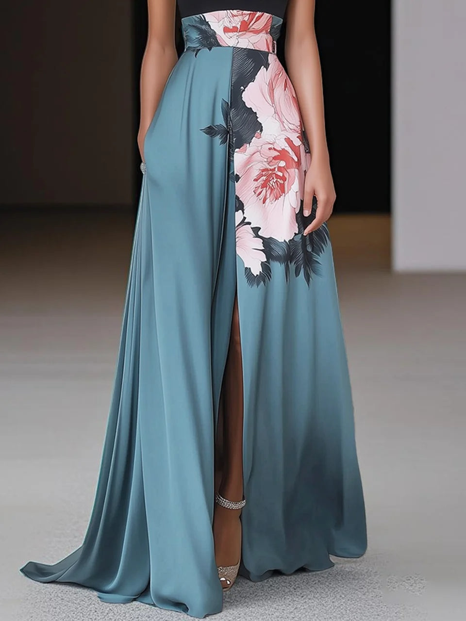 Women's Floral Slit Evening Maxi Dress