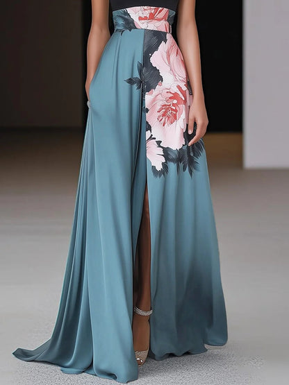 Women's Floral Slit Evening Maxi Dress