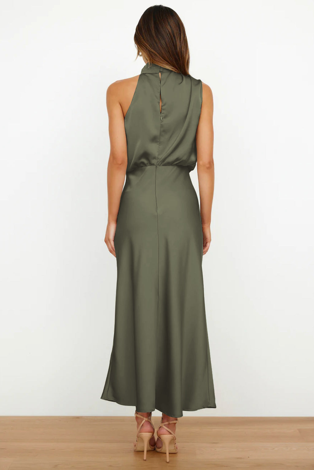 Women's Satin Halter Evening Maxi Dress