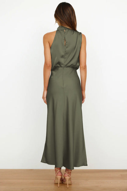 Women's Satin Halter Evening Maxi Dress
