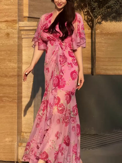 Women's Printed Retro Style Midi Dress