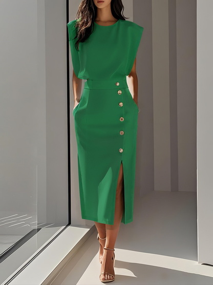 Women's Round Neck Daytime Midi Dress