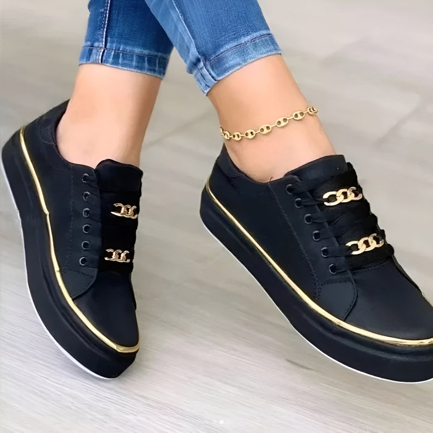 Women's Platform Sneakers with Chain Detail