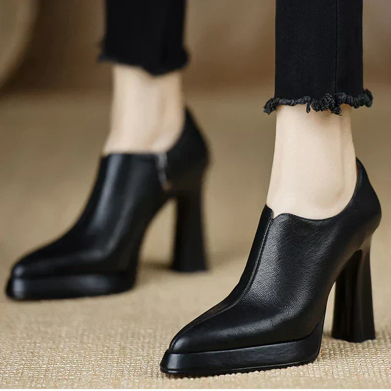 Women's High Heel Platform Block Heel Pumps Side Zip