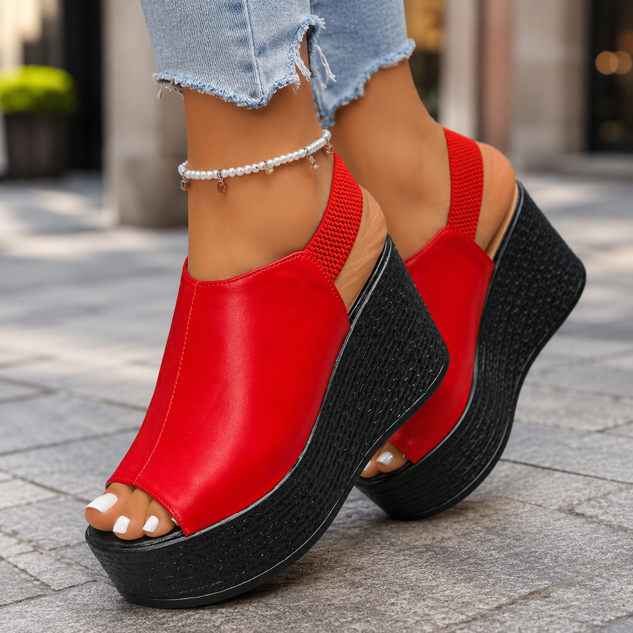 Avessa Leather Wedge Platform Sandals
