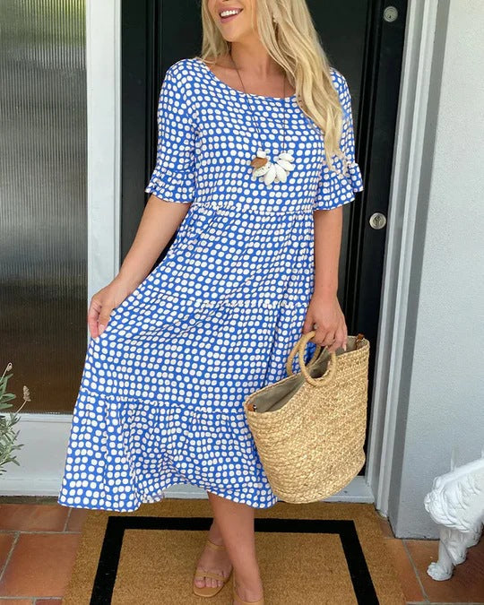 Women's Dotted Print Casual Midi Dress