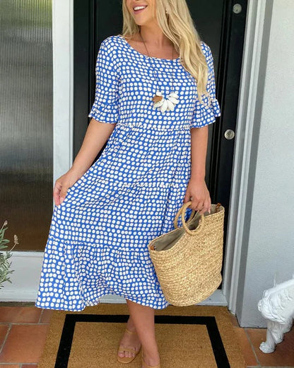 Women's Dotted Print Casual Midi Dress