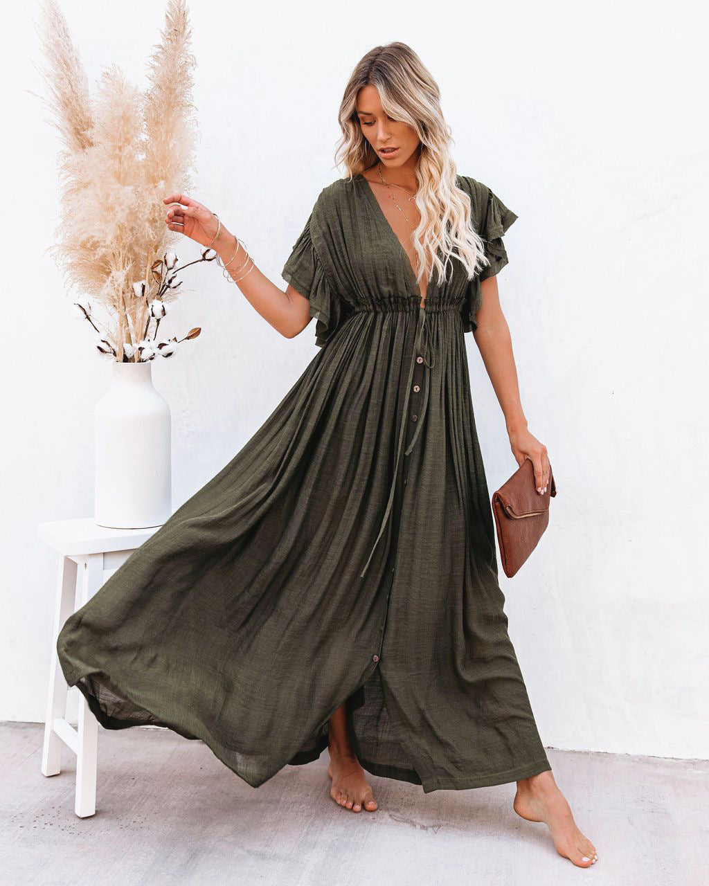 Women's Boho Wrap Vacation Cover-Up Dress