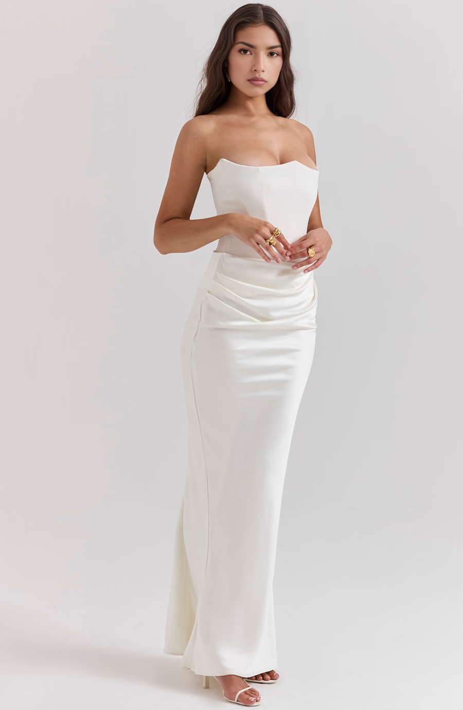 Women's Lace Strapless Evening Maxi Dress