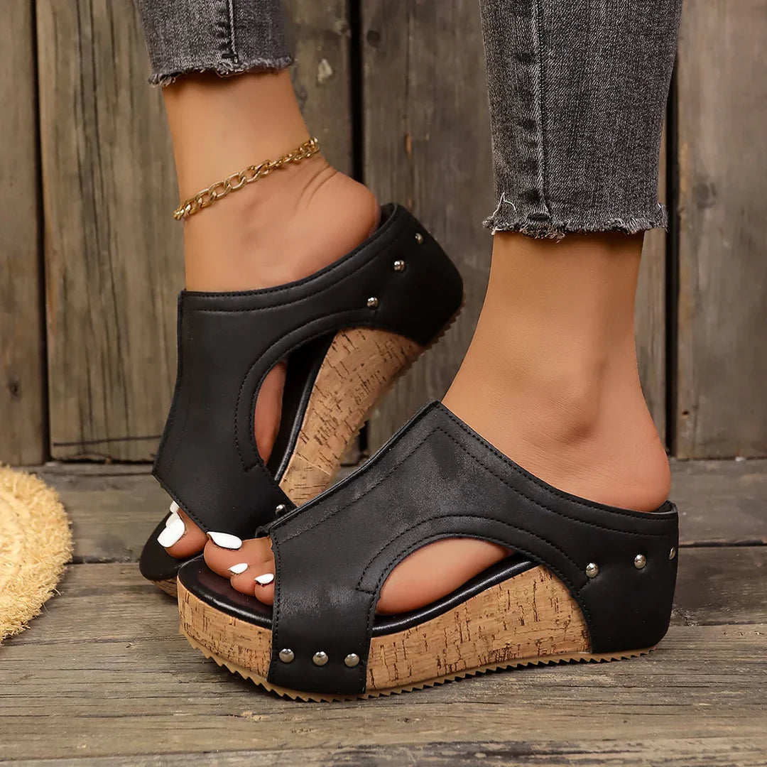 Women's Studded Cork Wedge Sandals