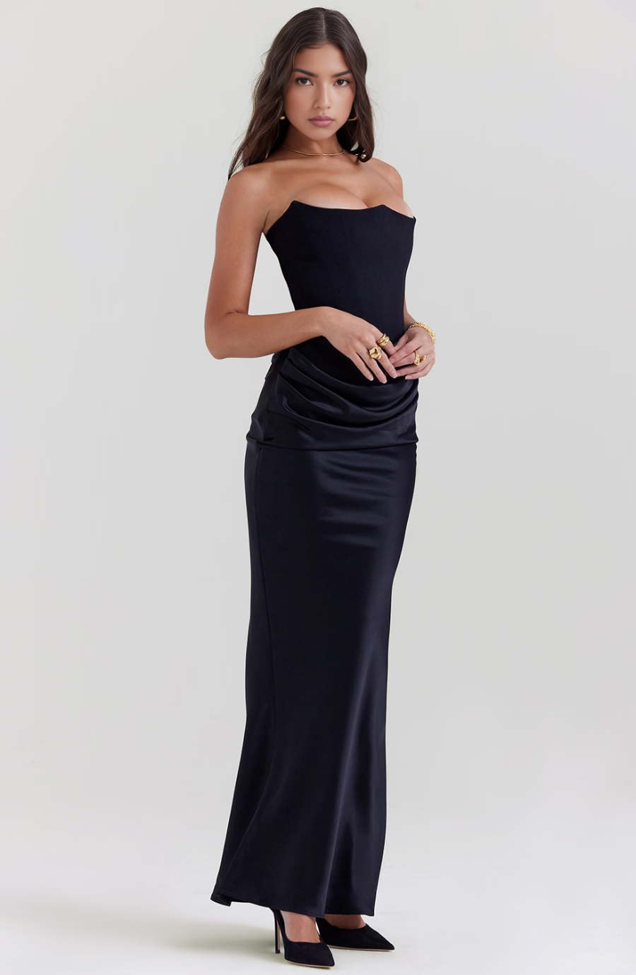 Women's Lace Strapless Evening Maxi Dress