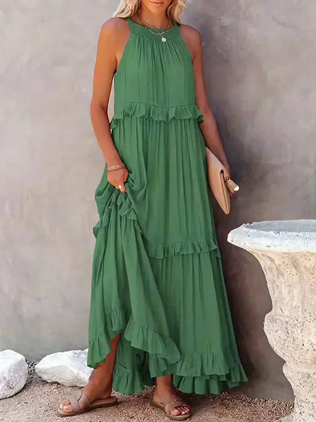 Women's Sleeveless Ruffle Day-to-Evening Midi Dress