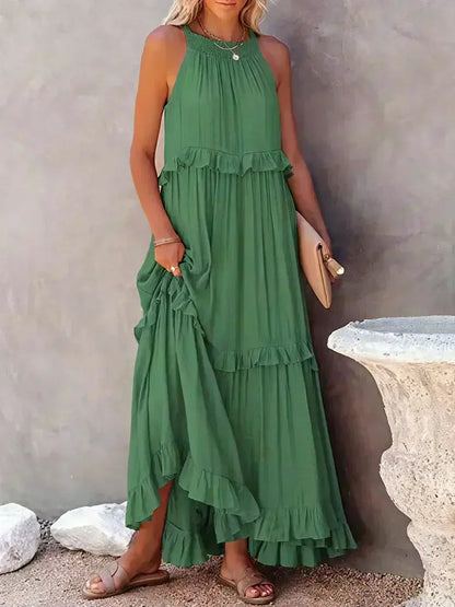 Women's Sleeveless Ruffle Day-to-Evening Midi Dress