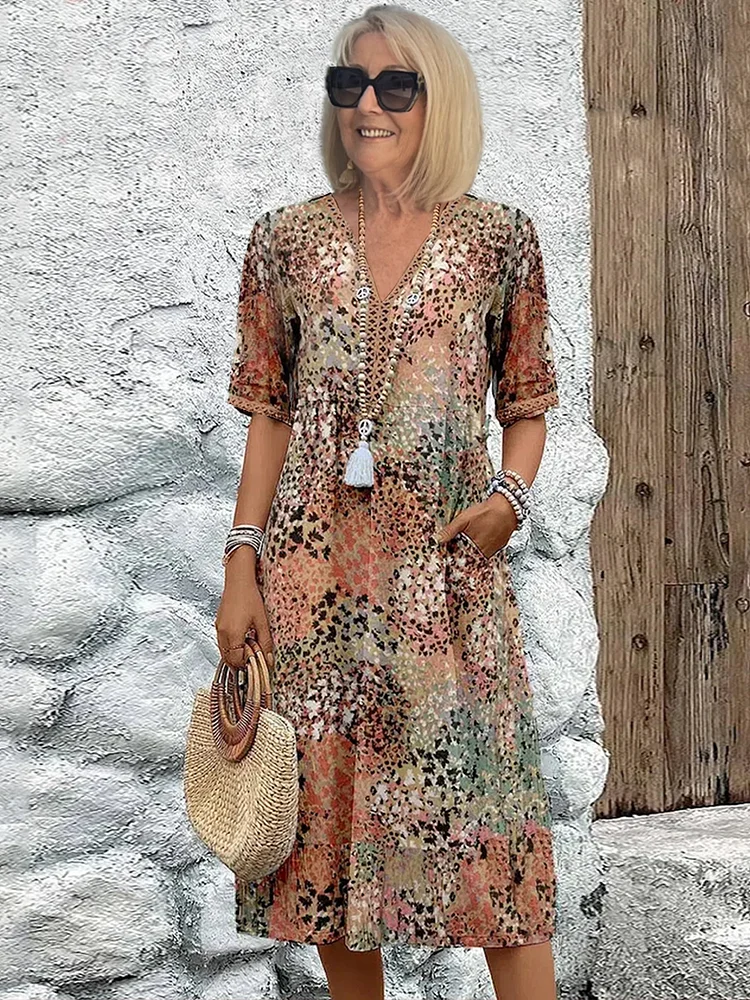 Women's Colorful Floral Midi Dress